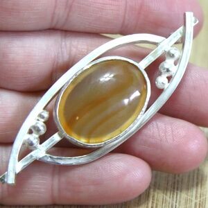 Handmade Sterling Silver Brooch with Large Agate From Canada
